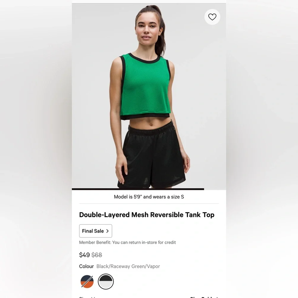 Lululemon reversible tank black and green NWT - Picture 5 of 9
